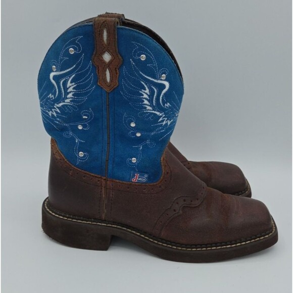 Justin SL9975 Gypsy Rough Out Cross Blue and Brown Western Boot Women's 6B - Picture 4 of 9